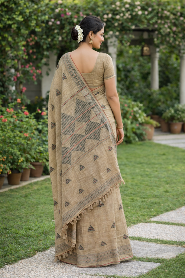 Classic Geometric Woven Motif Linen Cotton Saree