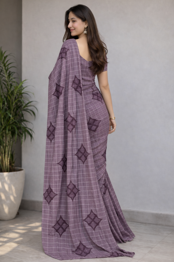 Handloom-Style Cotton Saree with Zari Checks and Embroidered Buttas