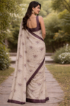 Royal Bloom Linen Cotton Saree With Brown Border