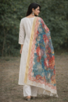 Elegant White Embroidery Kurta Set with Floral Dupatta