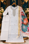 Elegant White Embroidery Kurta Set with Floral Dupatta