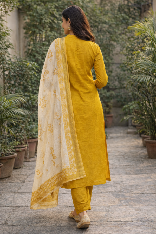 Mustard Floral Embroidery Kurta Set