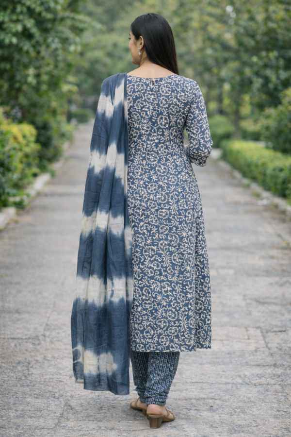 Slate Blue Floral Printed Kurta Set