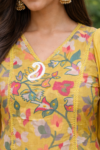 Sunshine Yellow  Floral Batik Print With Hand Embroidery Chudidhar Set with Palazzo Hakoba Design