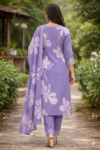 Lavender Floral Printed With Hand Embroidery Chudidhar  Set with Dupatta
