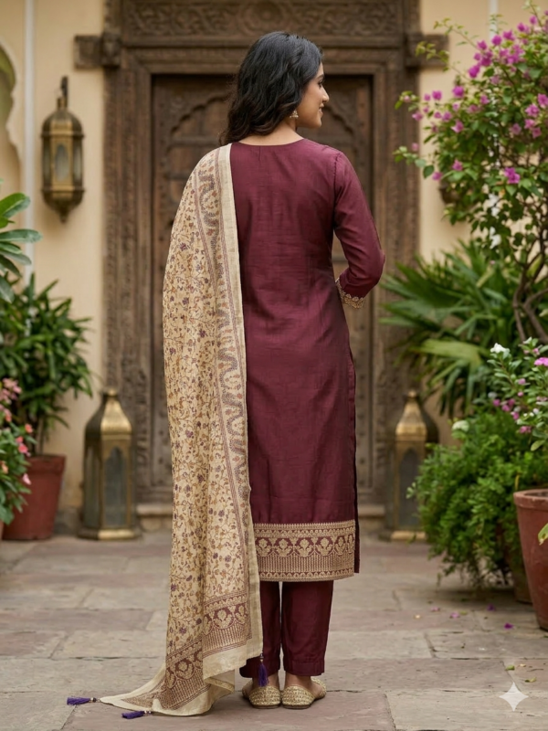 Royal Burgundy Chanderi Silk Tunic Set