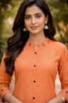 Rust Orange Embroidered A-Line Kurti