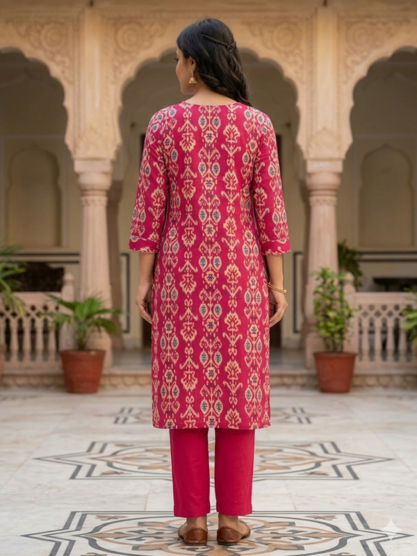 Rani Pink Ethnic Printed Kurta Pant Set