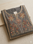 Elegant Charcoal Grey Embroidery Kurta Set
