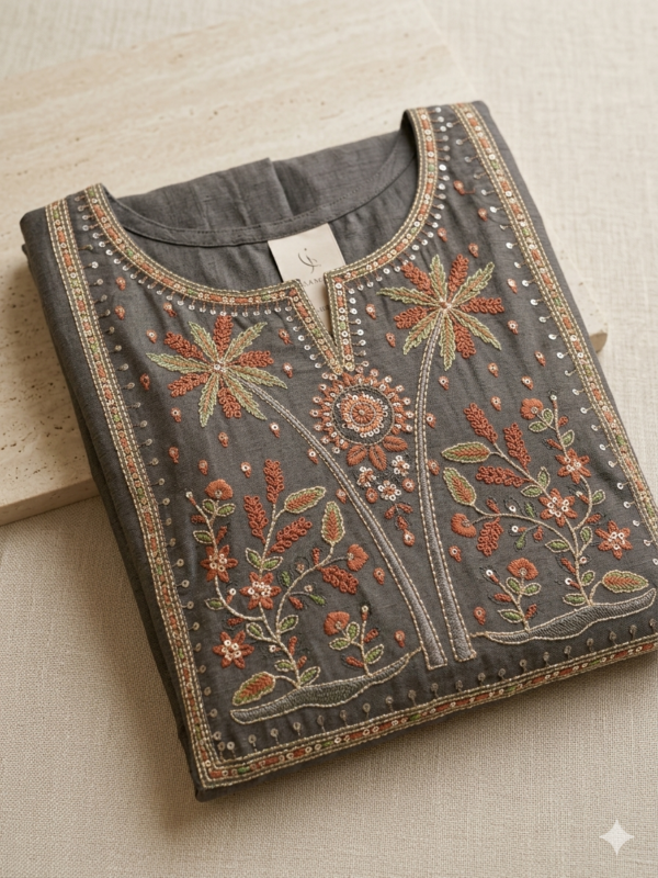 Elegant Charcoal Grey Embroidery Kurta Set