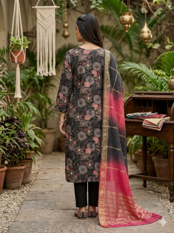 Black Floral Printed Kurta Set