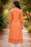 Rust Orange Embroidered A-Line Kurti