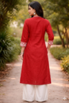 Classic Red Button-Down A-Line Kurti