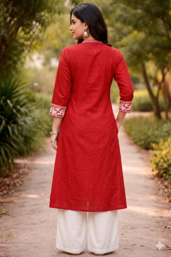 Classic Red Button-Down A-Line Kurti
