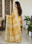 Golden Lotus Sibori Linen Cotton Saree
