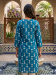 Teal Blue Ikat Printed Straight Kurta