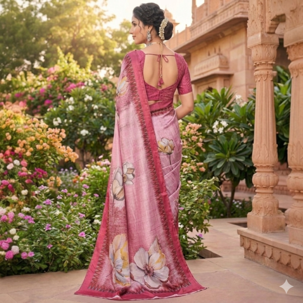 Pink Blossom Printed Tissue Saree