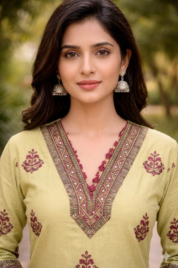 Pista Green Ethnic Motif A-Line Kurti