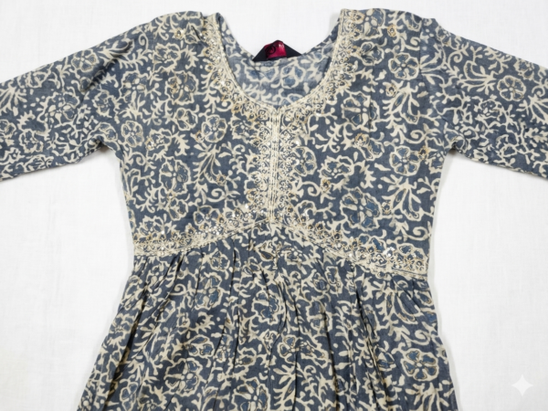 Slate Blue Floral Printed Kurta Set