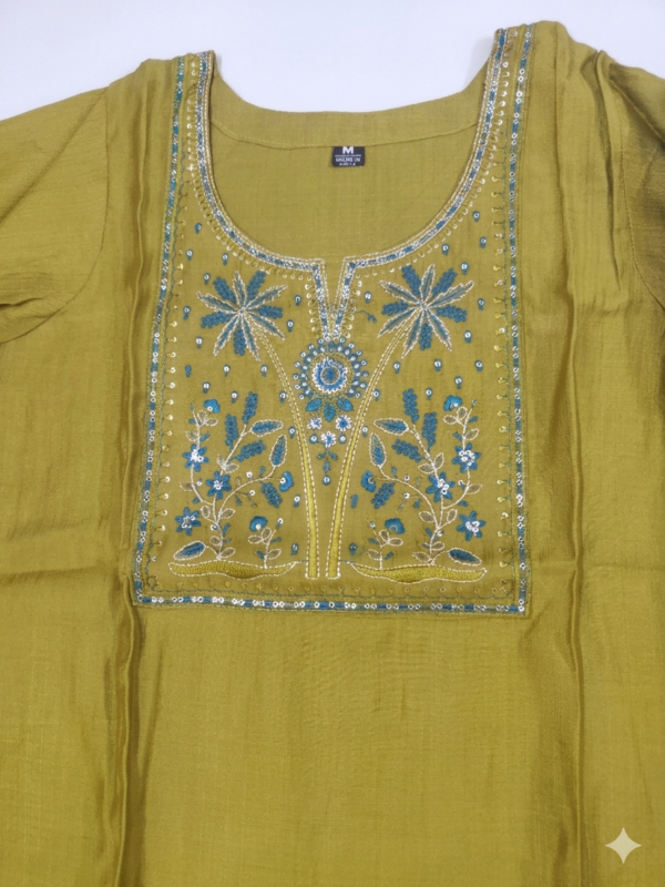 Teal-Ochre Bloom Embroidery Kurta Set