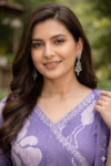 Lavender Floral Printed With Hand Embroidery Chudidhar  Set with Dupatta