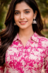 Pink Floral Printed A-Line Kurti