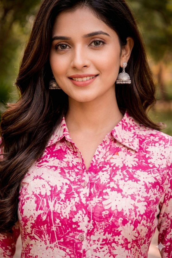 Pink Floral Printed A-Line Kurti