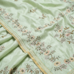 Mint Green Floral Printed Elegant  Tissue Silk Saree