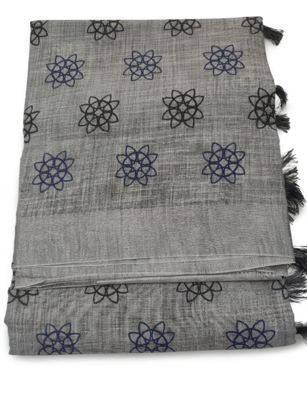 Elegant Floral Motif Linen Cotton Saree