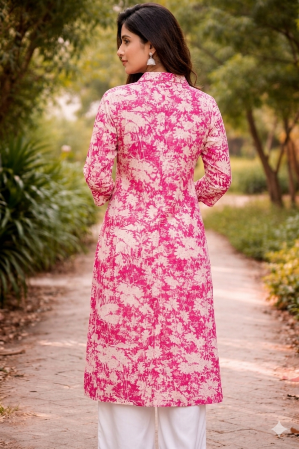 Pink Floral Printed A-Line Kurti