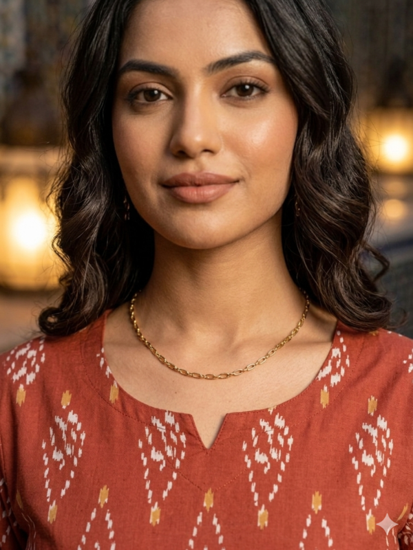 Rust Red Ikat Printed Straight Kurta