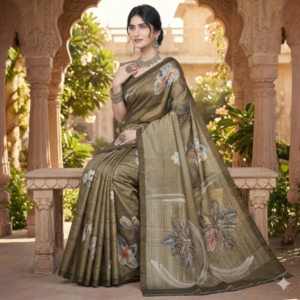 Elegant Brown Floral Tissue Saree