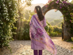 Lavender Mist Floral Silk  Kurta Set