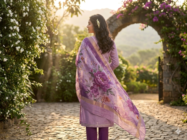Lavender Mist Floral Silk  Kurta Set