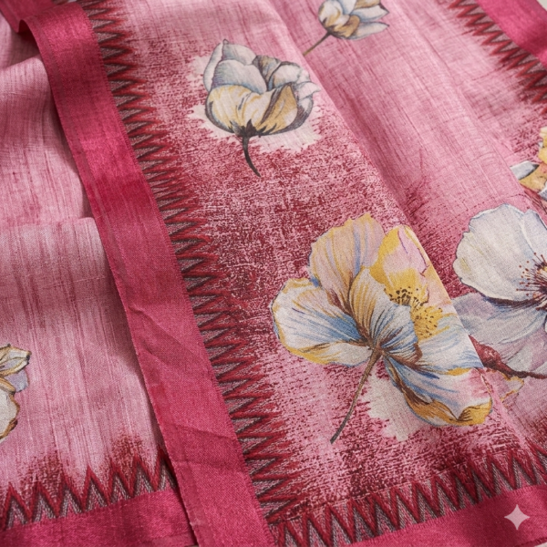 Pink Blossom Printed Tissue Saree