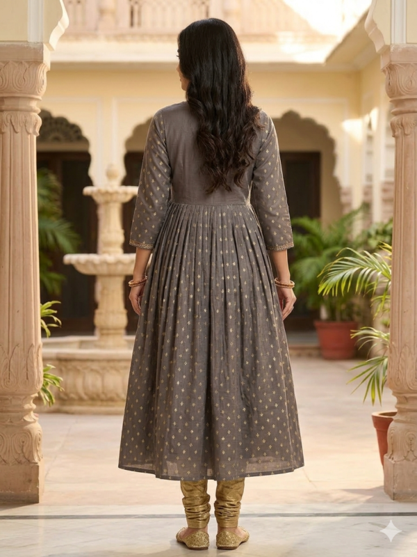 Charcoal Grey Embroidery Anarkali
