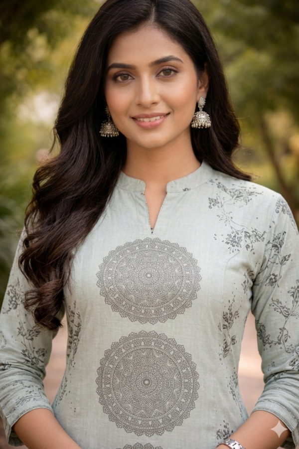 Powder Blue Mandala Printed A-Line Kurta