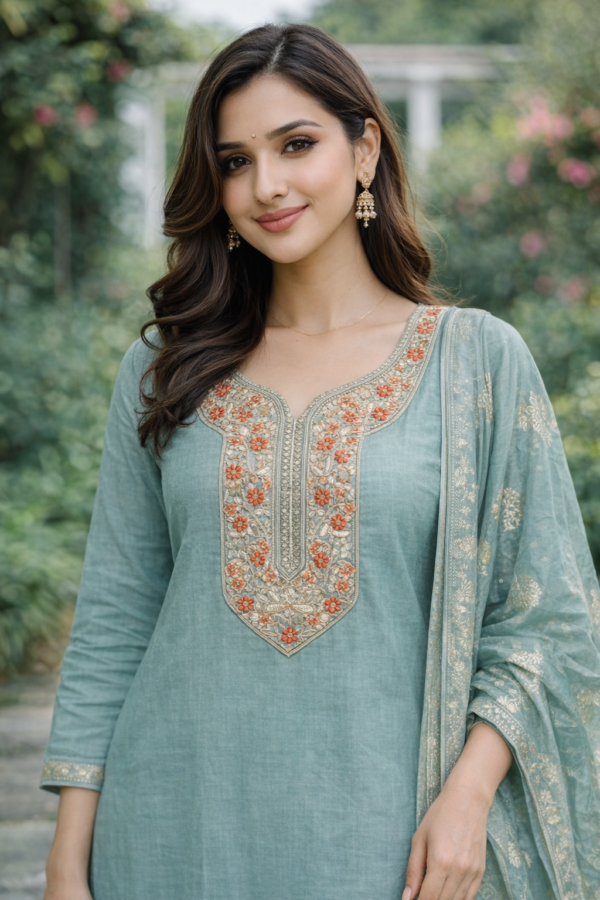 Sage Green Embroidery Kurta Set