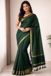 Vibrant Green Linen Festive Silk Saree with Zari Vairawoosi Artistry