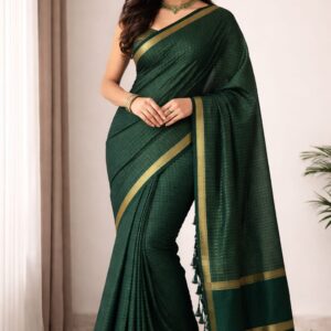 Vibrant Green Linen Festive Silk Saree with Zari Vairawoosi Artistry