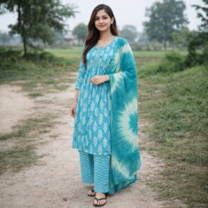 Aqua Bloom Printed Kurta Set