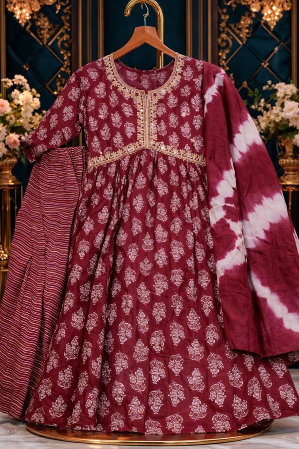 Royal Wine Printed Kurta Set