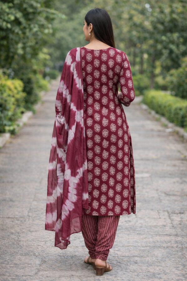 Royal Wine Printed Kurta Set
