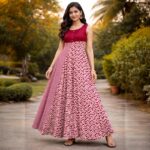 Maroon Printed Anarkali Style Long Kurti