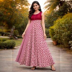 Maroon Printed Anarkali Style Long Kurti