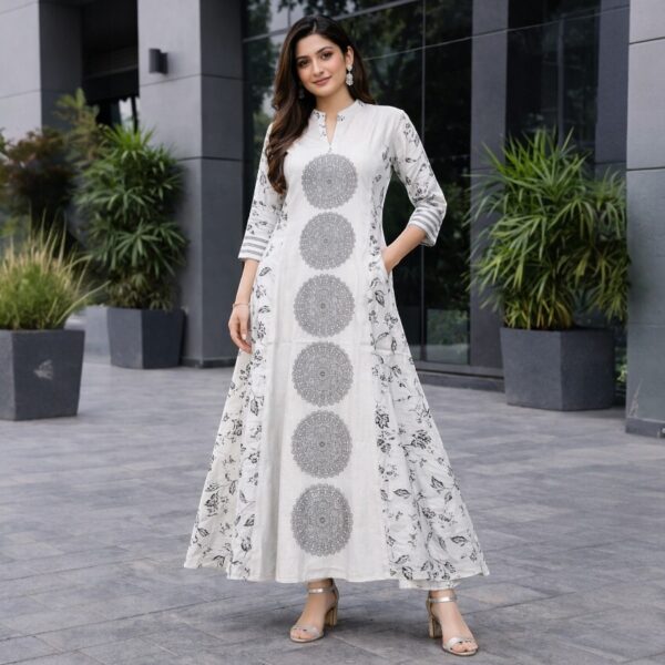 Graceful Off-White Mandala Print Anarkali Kurti