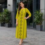 Lime Green Geometric Diamond Printed Straight Kurti