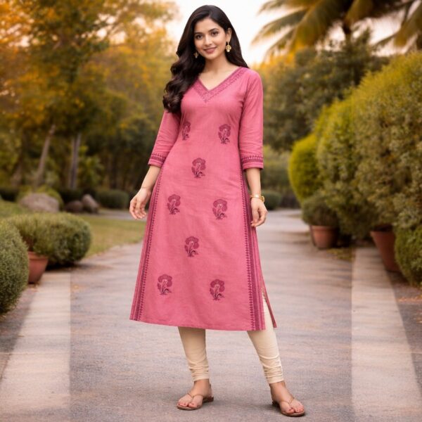 Pink Floral Butta Printed Straight Kurti