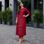 Classic Maroon Geometric Panel Straight Kurti