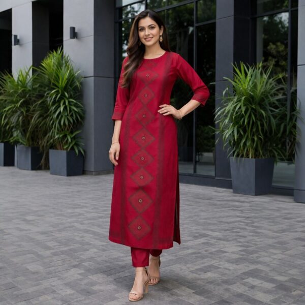 Classic Maroon Geometric Panel Straight Kurti